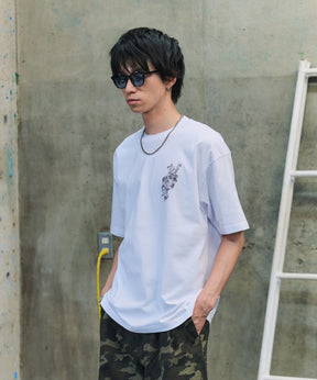 ハードウォッシュ加工 バックプリント ボックスシルエット 半袖Tシャツ