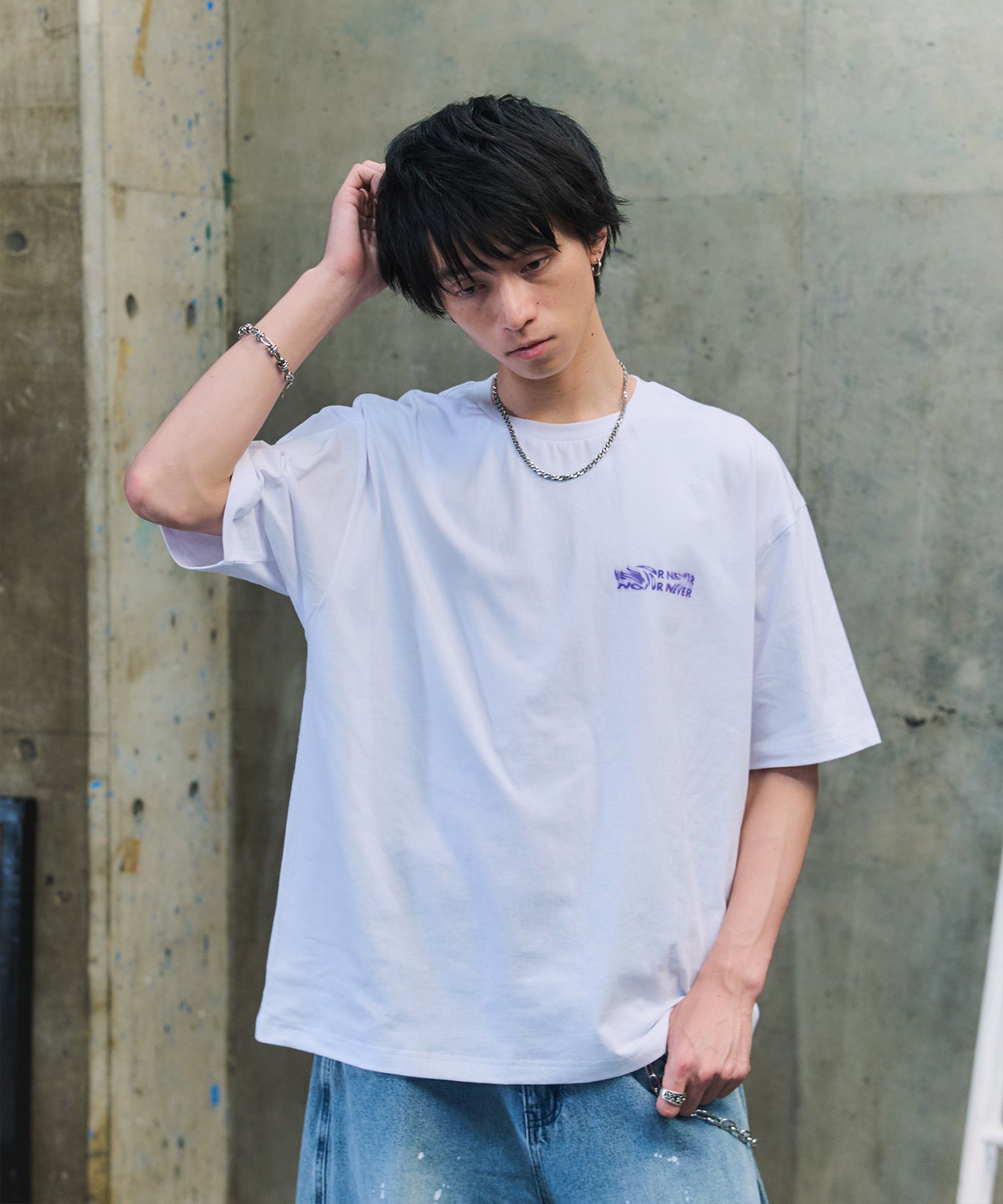 韓国風バックプリント ビッグシルエット バックプリント 半袖Tシャツ ワンポイント