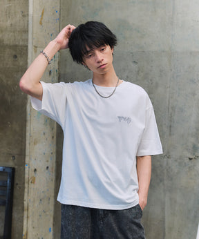 クラウン ボックスシルエット グランジ風 レトロモチーフ バックプリント 半袖Tシャツ