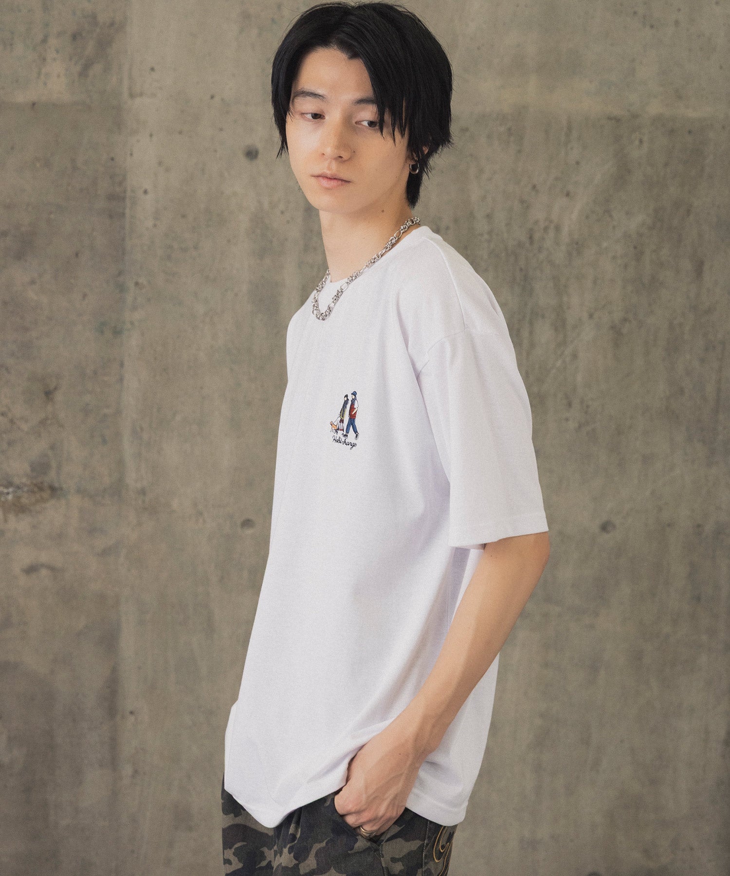 ウォーキングB ワンポイント刺繍ロゴ ビッグシルエット半袖Tシャツ