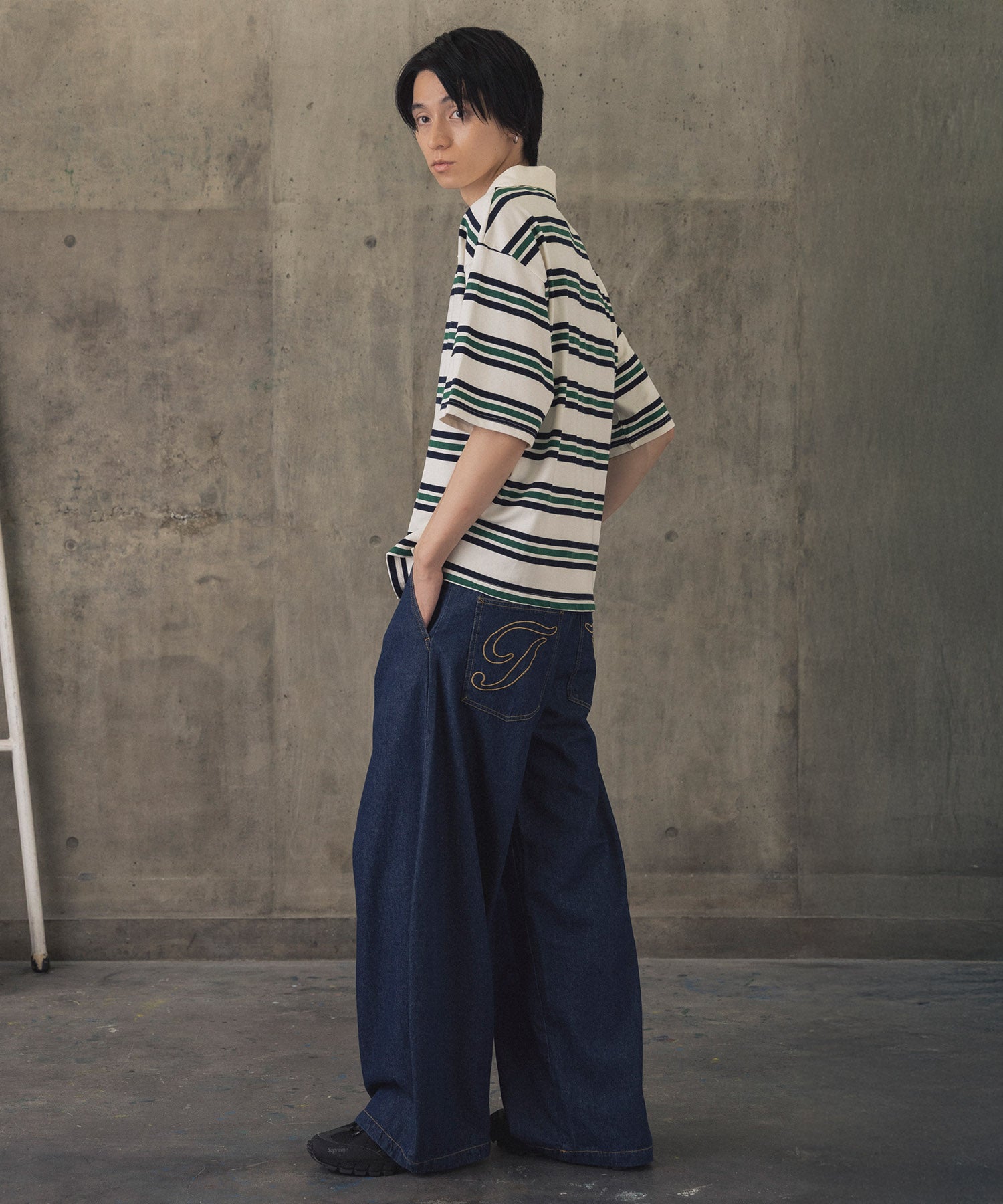 TURNED POCKET BORDER POLO / 折り返しボーダーポロシャツ