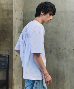 スモークモチーフ ビッグシルエット バックプリント 半袖Tシャツ ワンポイント