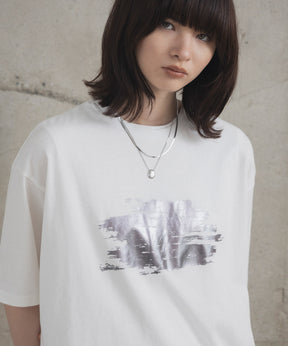 アブストラクトグラフィック箔プリント 半袖Tシャツ