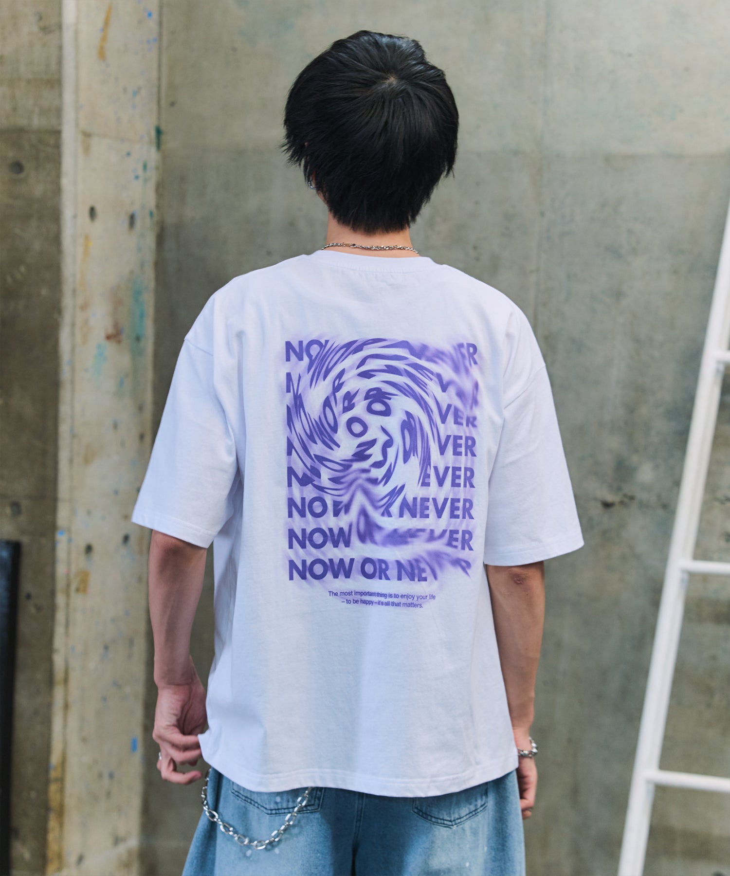 韓国風バックプリント ビッグシルエット バックプリント 半袖Tシャツ ワンポイント