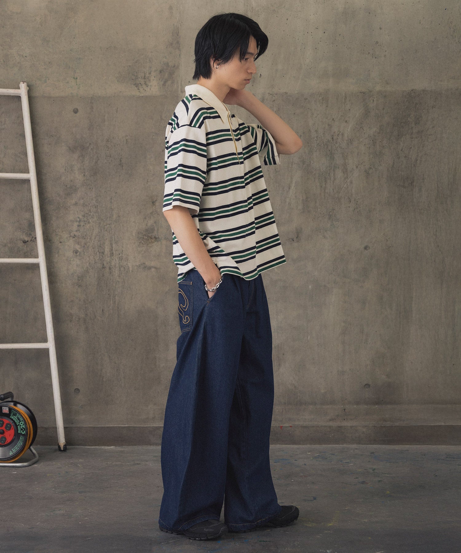 TURNED POCKET BORDER POLO / 折り返しボーダーポロシャツ