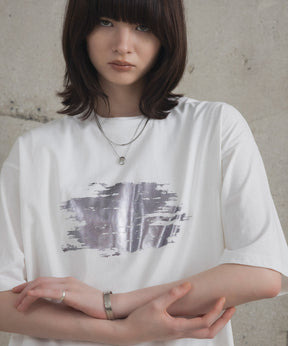 アブストラクトグラフィック箔プリント 半袖Tシャツ