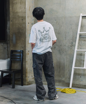 クラウン ボックスシルエット グランジ風 レトロモチーフ バックプリント 半袖Tシャツ