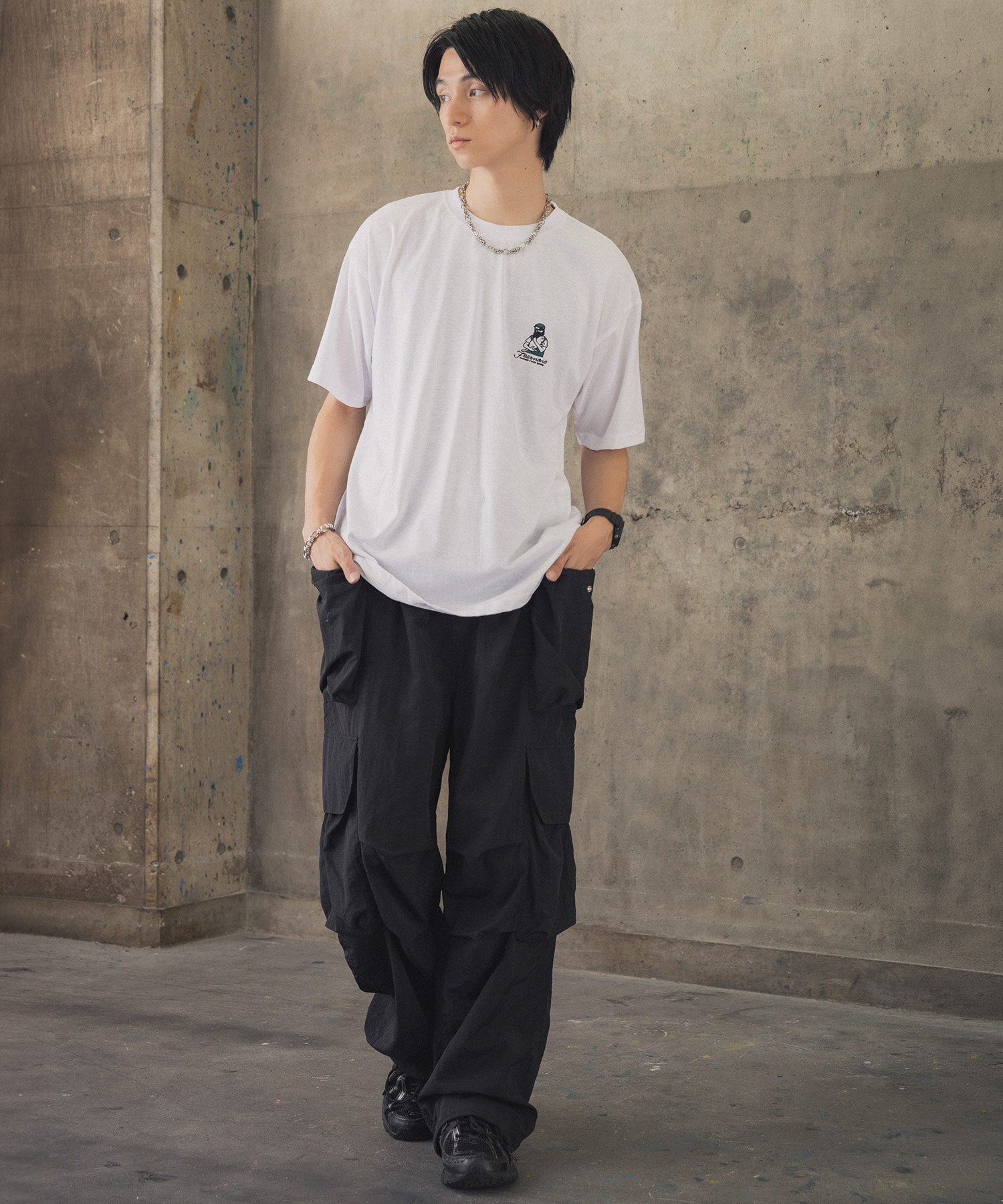 ヒゲオジサンB ワンポイント刺繍ロゴ ビッグシルエット半袖Tシャツ