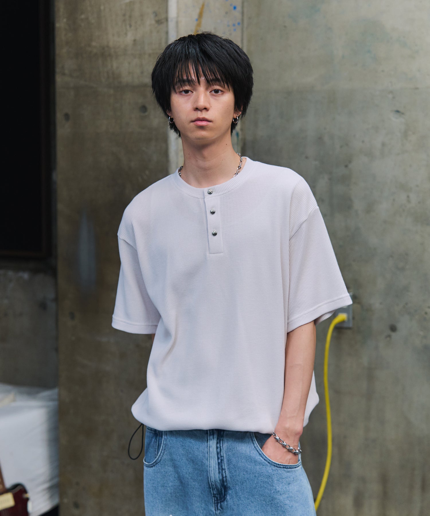 THERMAL DRAWSTRING HENLEY NECK T-SHIRT / サーマル ドローストリング ヘンリーネックTシャツ