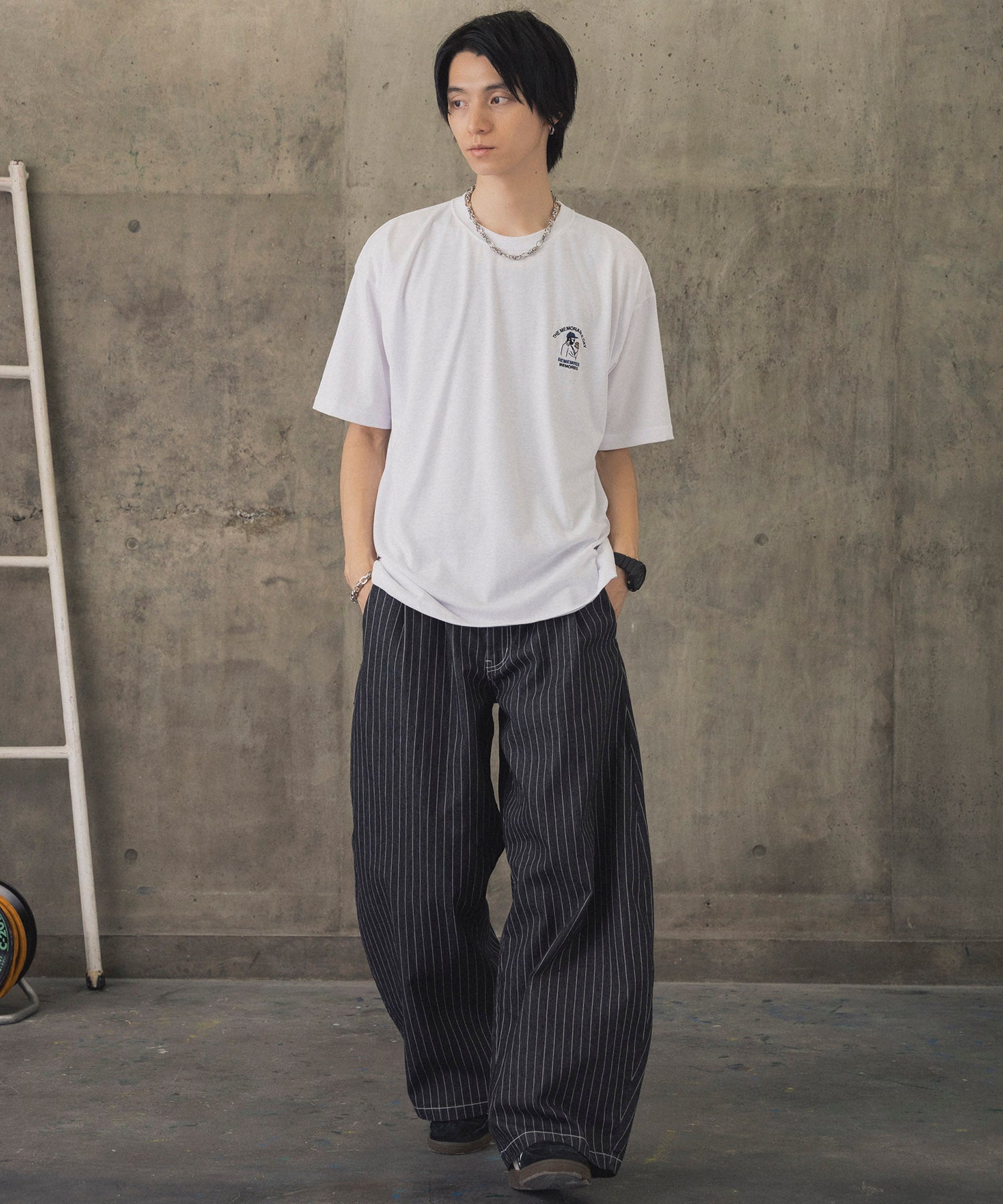 ヒゲオジサンC ワンポイント刺繍ロゴ ビッグシルエット半袖Tシャツ