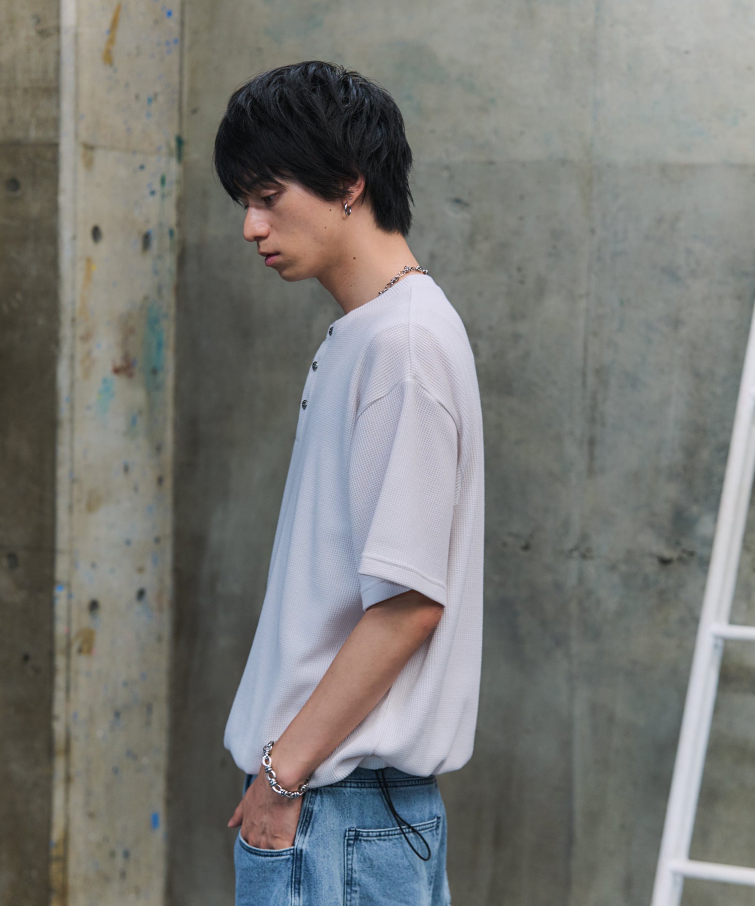 THERMAL DRAWSTRING HENLEY NECK T-SHIRT / サーマル ドローストリング ヘンリーネックTシャツ