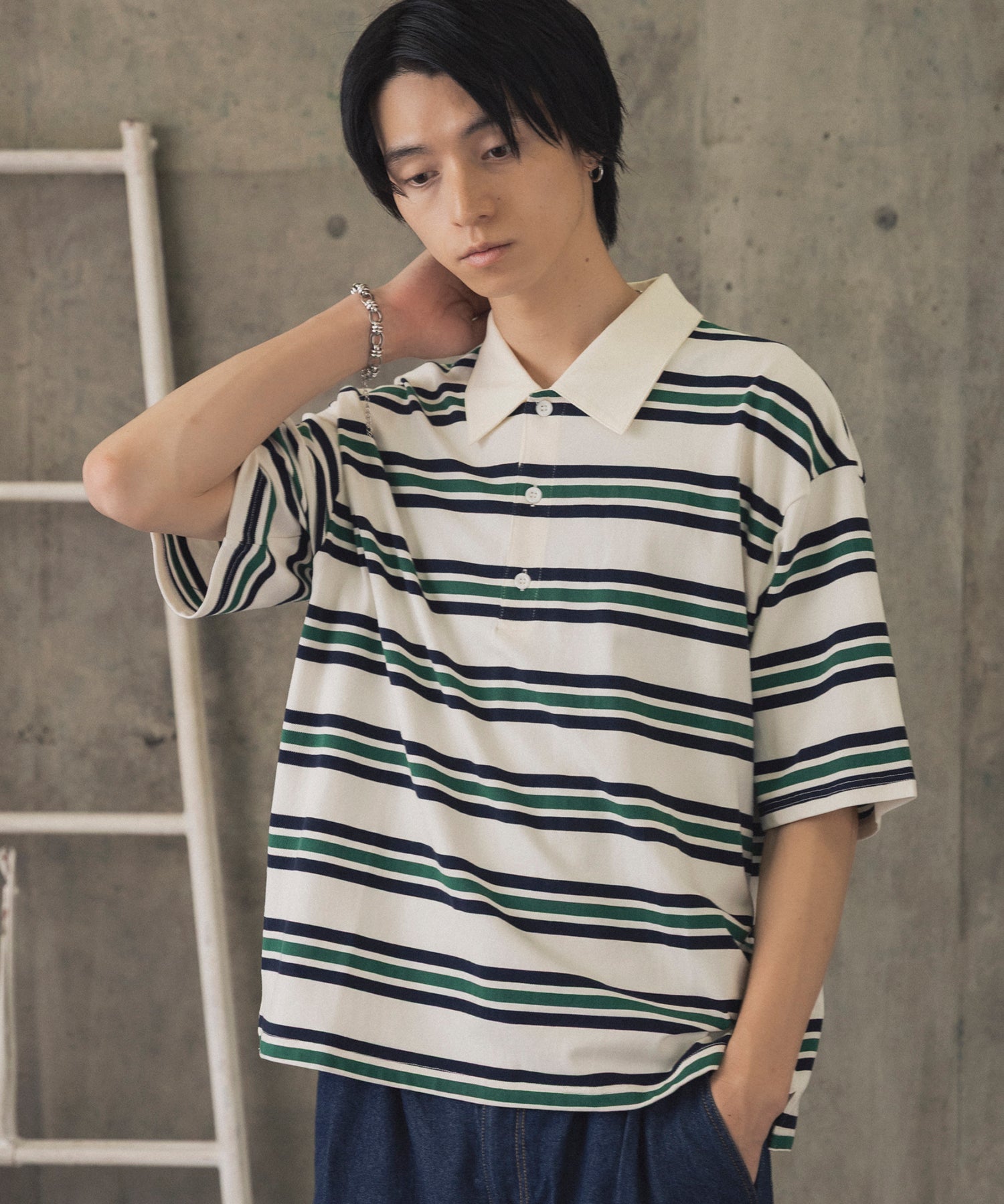 TURNED POCKET BORDER POLO / 折り返しボーダーポロシャツ