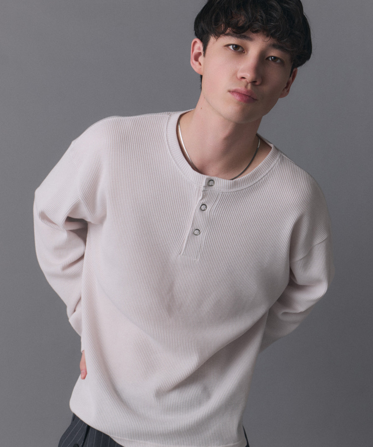 Henley Neck Waffle Long Sleeve Tee / ヘンリーネック ワッフル ロングスリーブTシャツ