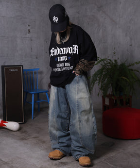 【MAROCORE / マロコア】フェイクレイヤード 袖 カモ柄 プリント ロンT