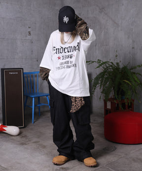 【MAROCORE / マロコア】フェイクレイヤード 袖 カモ柄 プリント ロンT