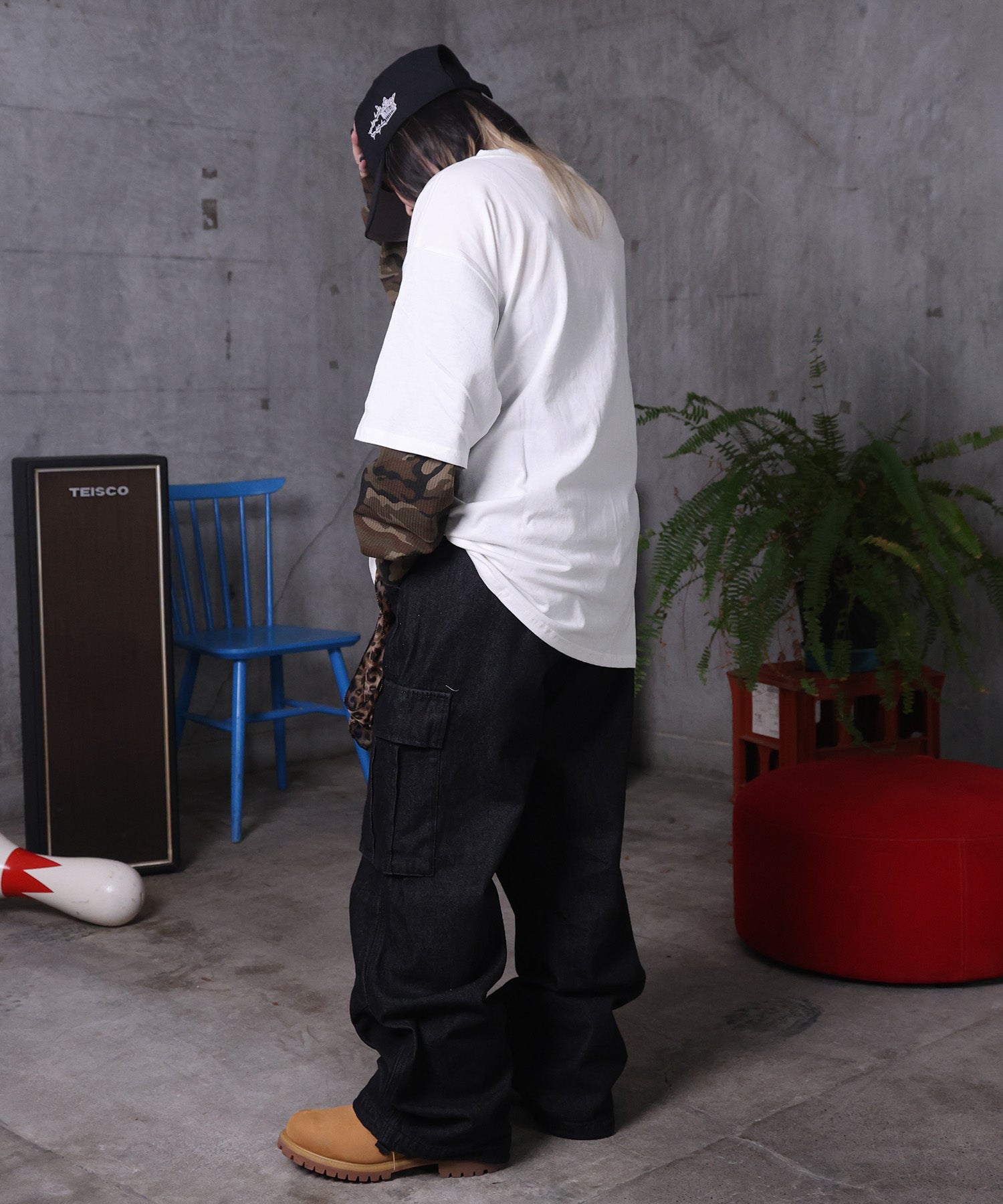 【MAROCORE / マロコア】フェイクレイヤード 袖 カモ柄 プリント ロンT