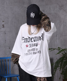 【MAROCORE / マロコア】フェイクレイヤード 袖 カモ柄 プリント ロンT